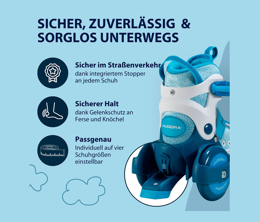 HUDORA Rollschuhe »My First Quad«, Gr. 30–33, cyan.