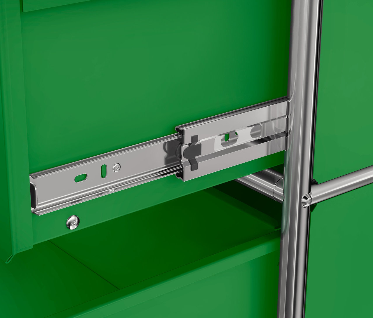 Detail einer Schublade des Rollcontainers Metall »CN3« mit 3 Schubladen, grün.