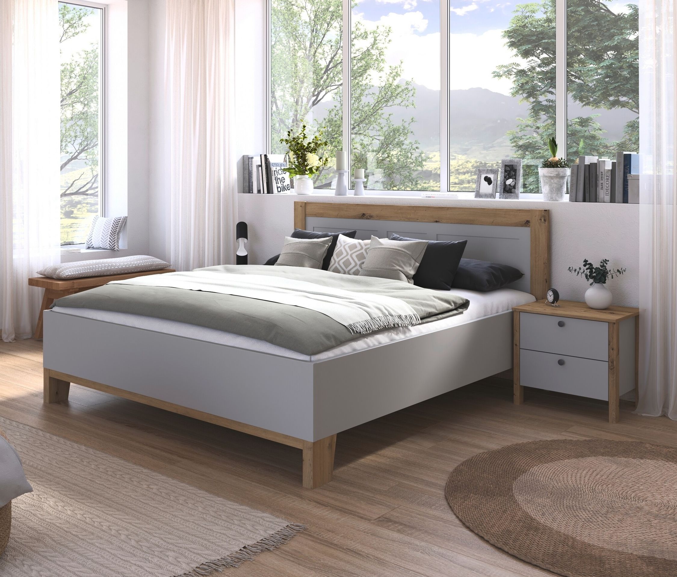 Thumbnail - rauch Bett mit 2 Nachttischen »Credo« - 295x207x100cm - braun - Holz