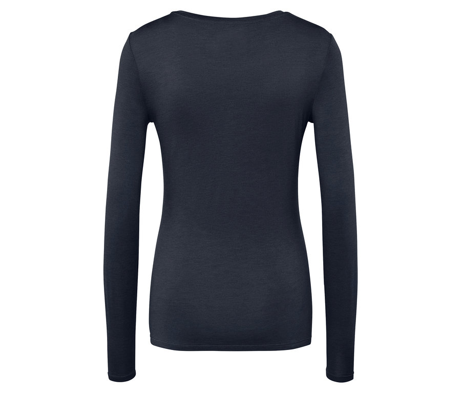 Dunkelblaues Langarmshirt, Rückansicht.