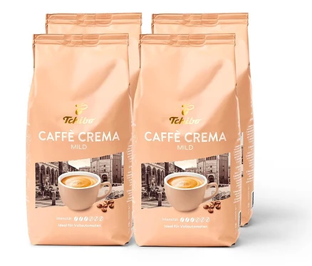 Vier Packungen Caffè Crema Mild - 4x 1 kg Ganze Bohne.