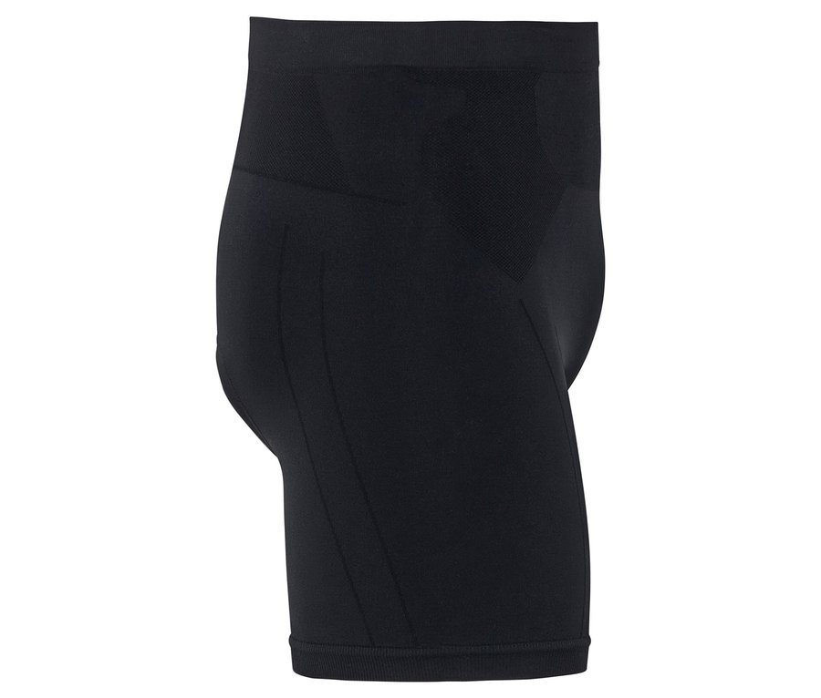 Schwarze, kurze Radlerhose auf weißem Hintergrund.