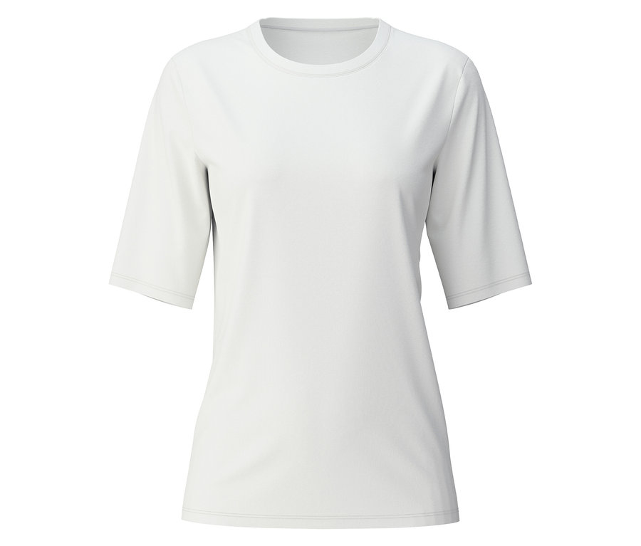 Weißes T-Shirt mit kurzen Ärmeln.