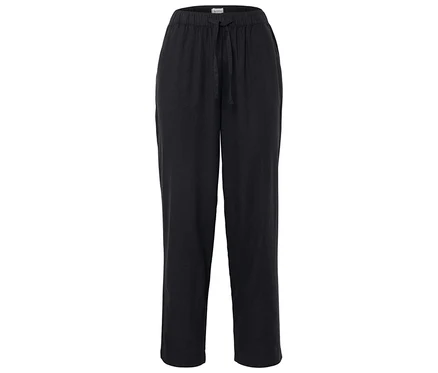 Schwarze, lange Stoffhose mit Kordelzug.