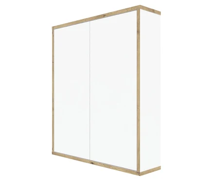 Weißer Schrank mit Holzdetails.