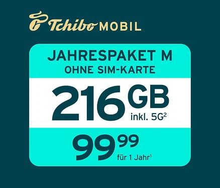 Abbildung des Jahrespaket M mit 216 GB ohne SIM-Karte für 99,99€.