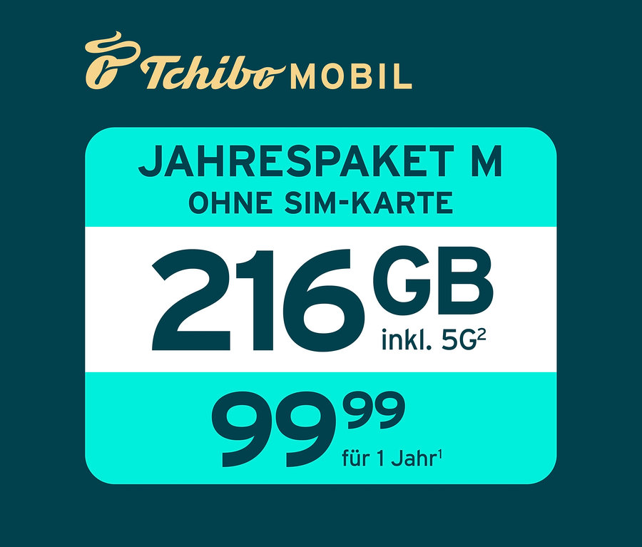Abbildung des Jahrespaket M mit 216 GB ohne SIM-Karte für 99,99€.
