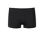 Schwarze, nahtlose Boxershorts mit breitem Gummibund und kurzen Beinen, flach auf weißem Hintergrund liegend.