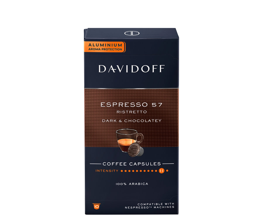 Packung DAVIDOFF CAFÉ Espresso 57 Kapseln.