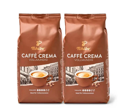 Zwei Packungen Caffè Crema Vollmundig - 2x 1 kg Ganze Bohne von Tchibo.