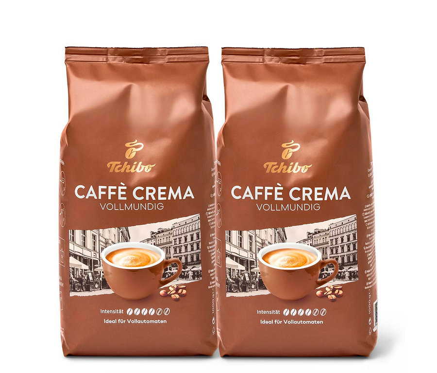 Zwei Packungen Caffè Crema Vollmundig - 2x 1 kg Ganze Bohne von Tchibo.