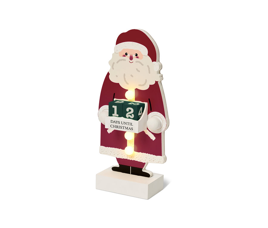 Hölzerne Santa Claus Dekoration mit Blöcken, die die Tage bis Weihnachten zählen.