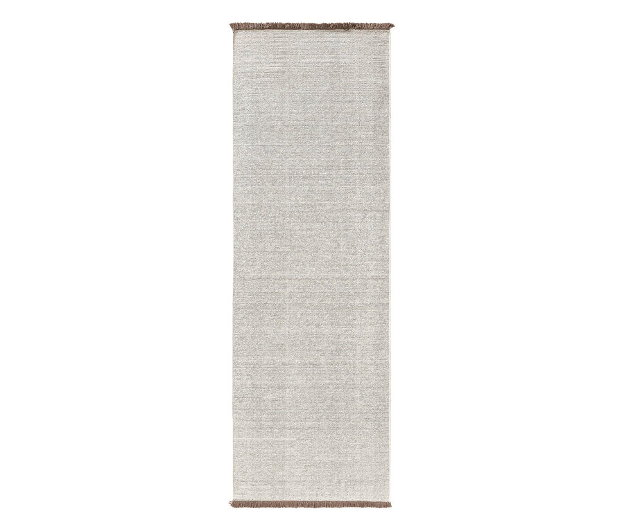 benuta Läufer »Mia«, ca. 70 x 200 cm, in Hellgrau/Beige mit braunen Fransen.