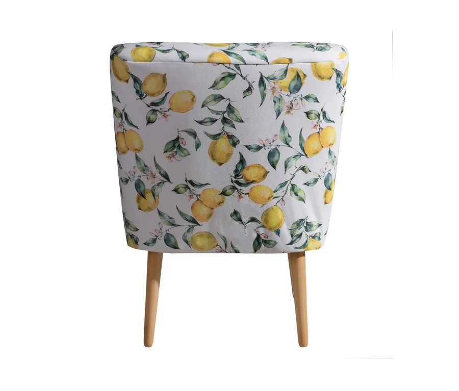 Rückansicht des Cocktailsessels »Fiona« mit Zitronenprint.