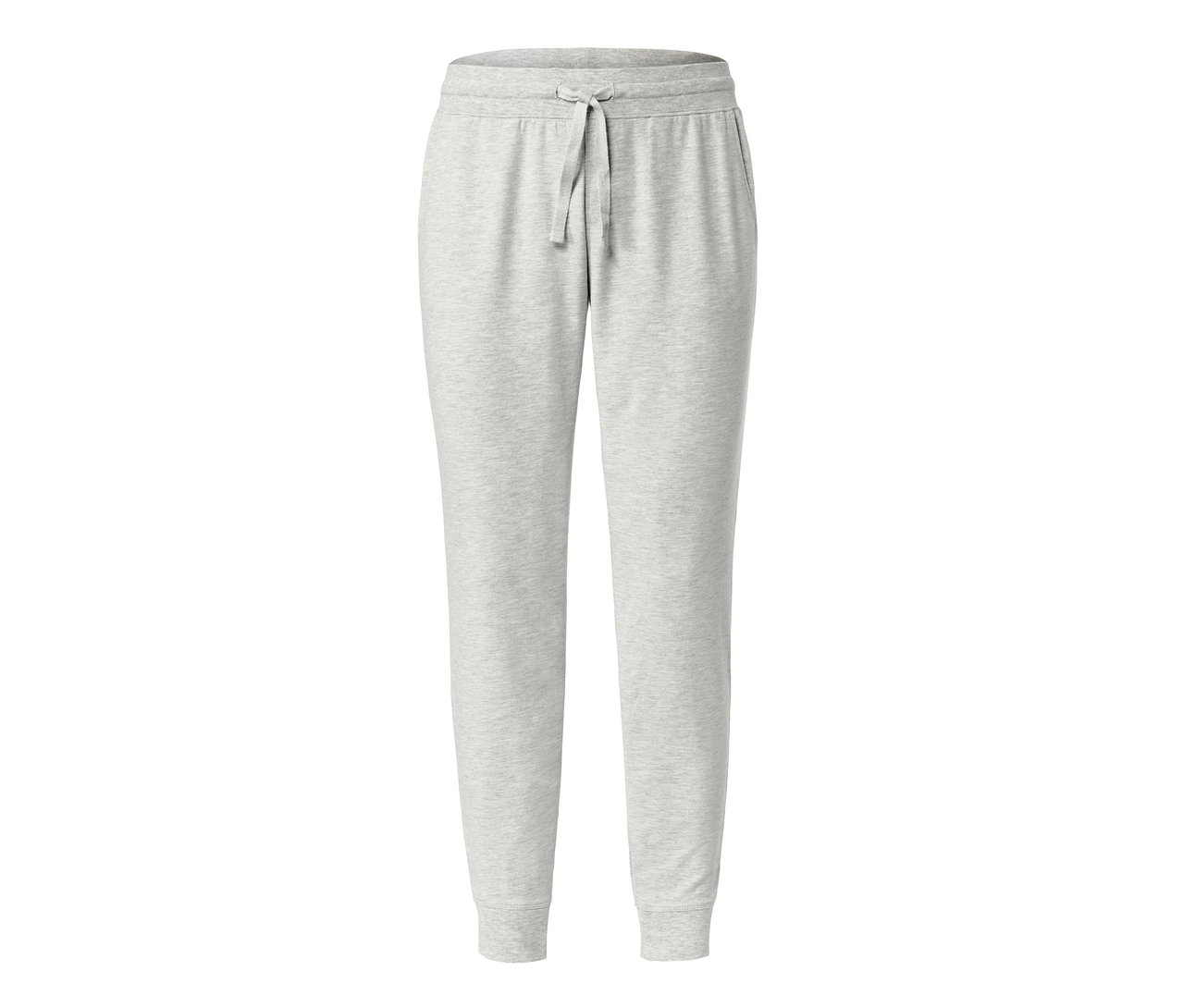 Graue Loungewear-Hose mit Kordelzug in der Taille.