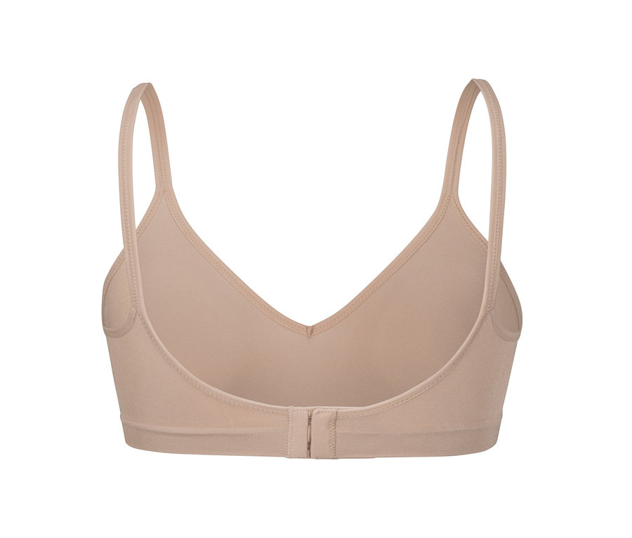 Ein hautfarbener Seamless-Soft-BH mit Trägern und Rückenverschluss.
