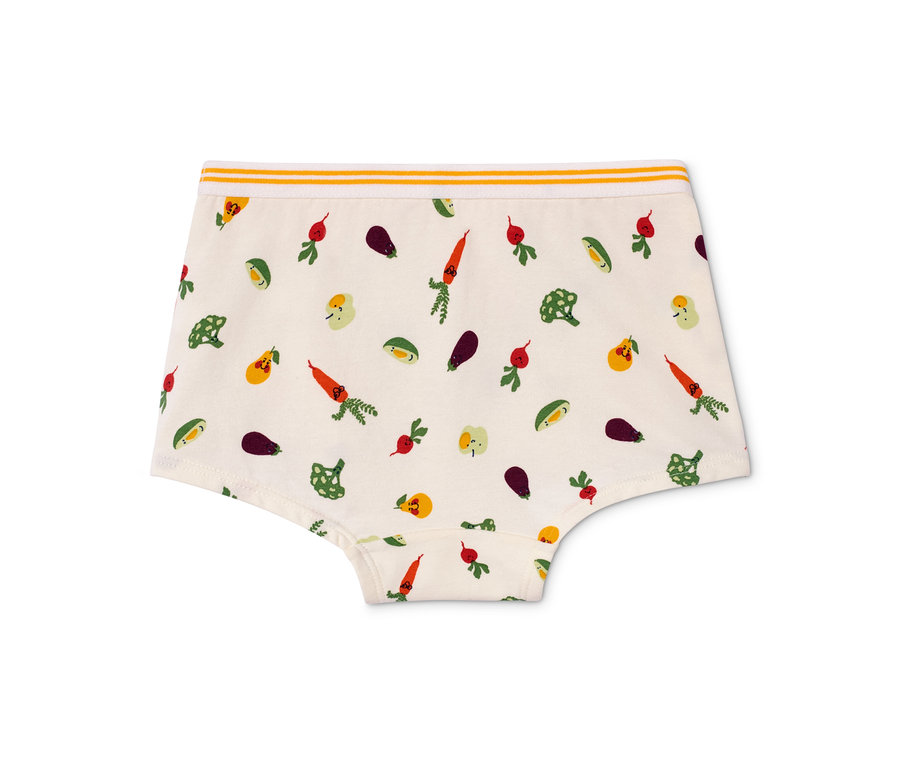 Weiße 3 Pantys mit Gemüseaufdruck.