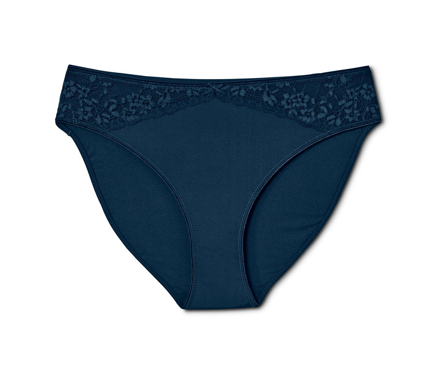 Dunkelblauer Slip, 2er-Pack, mit Spitze am oberen Bund.