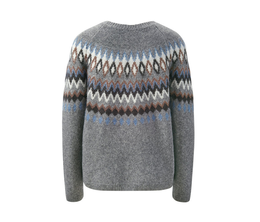 Grauer Norweger-Strickpullover.