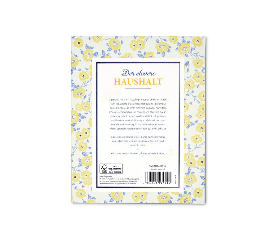 Buch »Der clevere Haushalt« mit Blumenmuster.