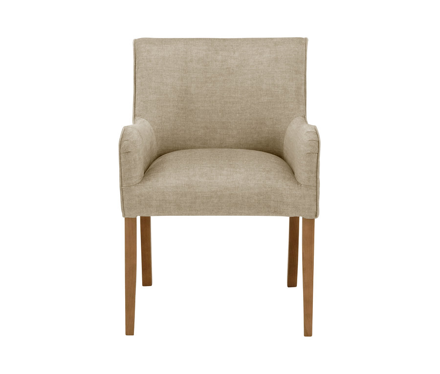 Beiger Polsterstuhl mit Armlehne »Leopold« mit Holzbeinen.