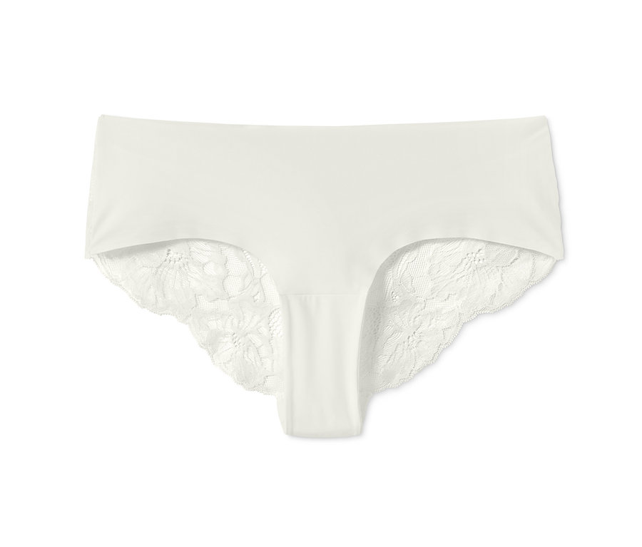 Ein creme farbener Magic-Cut-Brazilslip mit Spitze.