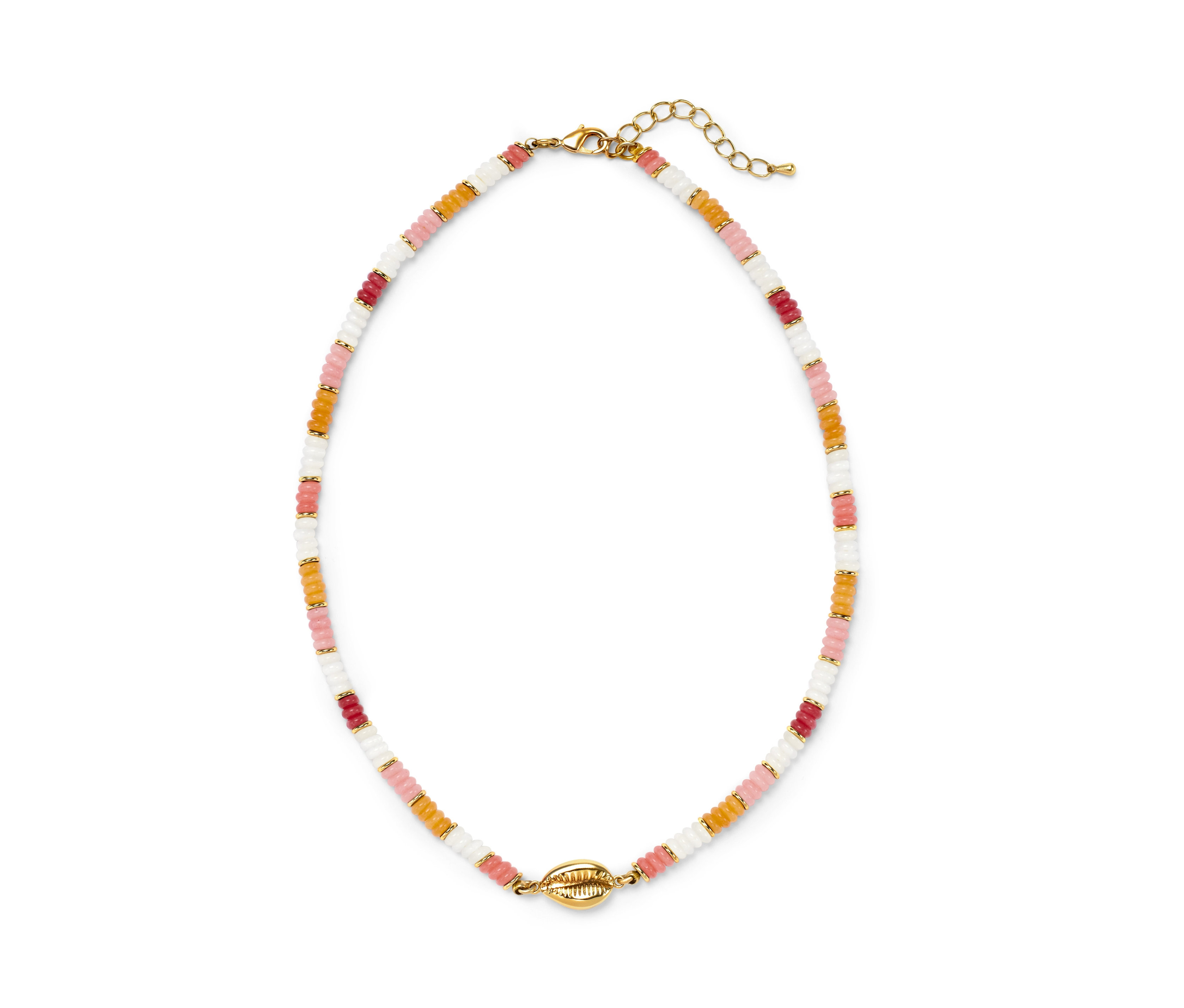Metall Bi günstig Kaufen-Tchibo - Kette »Beach« - gold. Tchibo - Kette »Beach« - gold <![CDATA[Kette »Beach« Farbe: Metallelemente goldfarben Steine mehrfarbig Material: Messing Steine Jade, gefärbt Maße: Nutzbare Gesamtlänge ca. 45 cm Länge Verlängerungskette