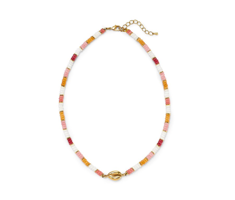 Kette »Beach« mit bunten Perlen und goldenem Muschel-Anhänger.