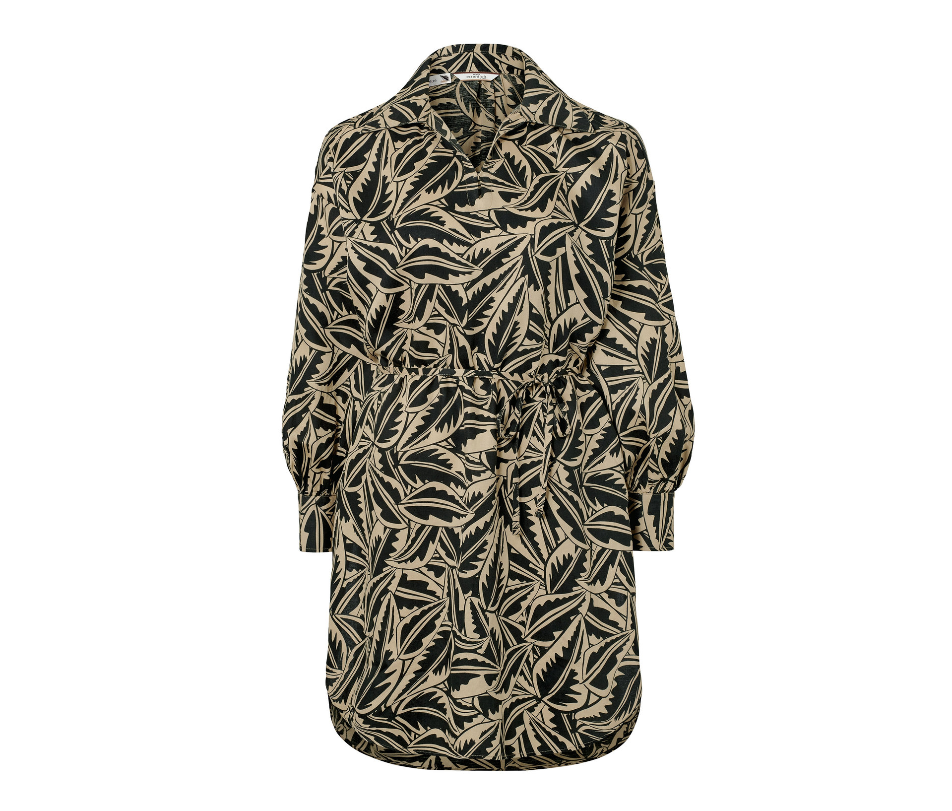 Longbluse aus Leinenmix - Damen - Gr. 42 - schwarz/print - schwarz