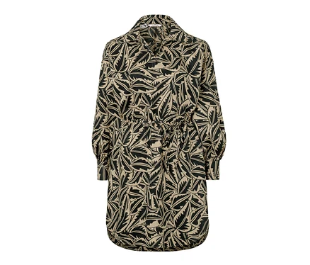 Longbluse aus Leinenmix, schwarz mit Print.
