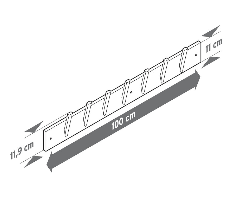 Wandgarderobe mit Haken und den Maßen 11 cm, 11,9 cm und 100 cm.