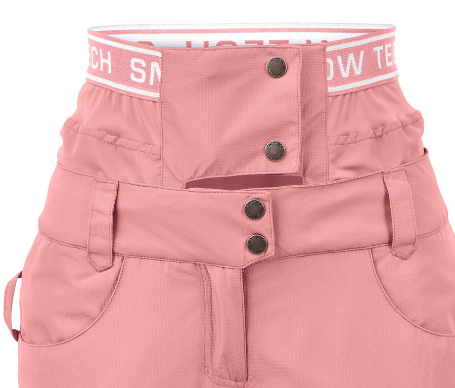 Rosa Ski- und Snowboardhose mit Knöpfen.