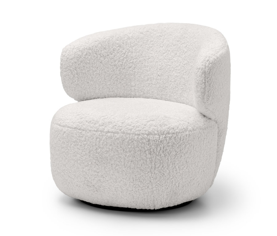 Weißer Sessel mit Drehfunktion aus Teddy-Stoff.