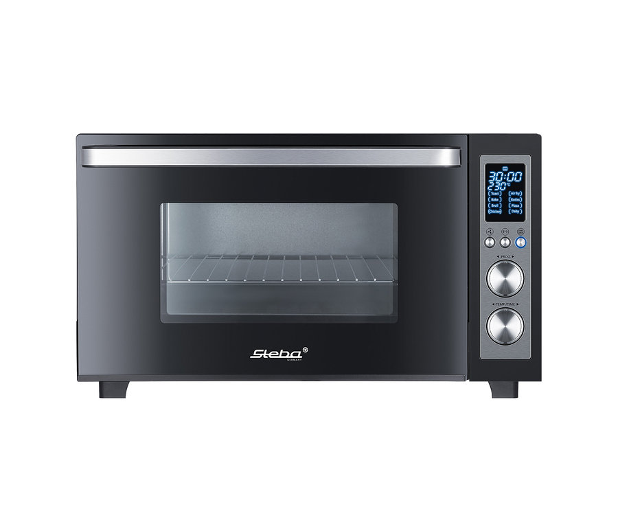 Schwarzer Steba Digitaler Grillbackofen »KB E300« mit Gitterrost im Inneren.