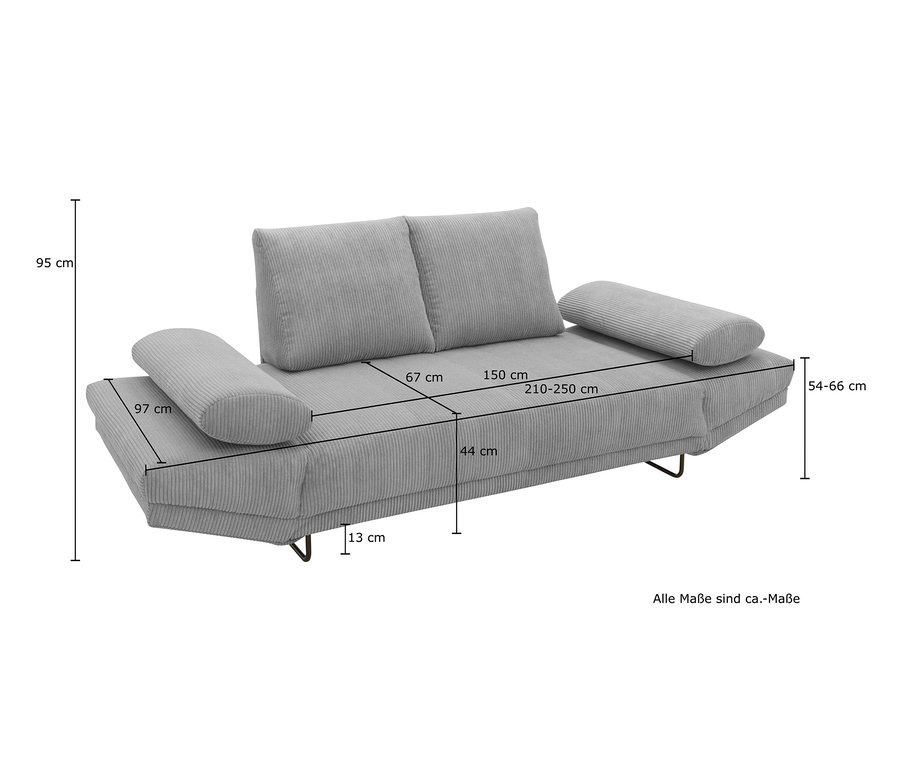 Cremefarbenes DOMO collection Daybed »Molde Leif105« mit Maßangaben.