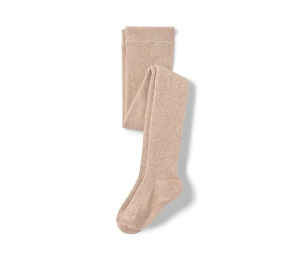 Beige Kinder-Strumpfhose mit RWS-Wolle auf weißem Hintergrund.