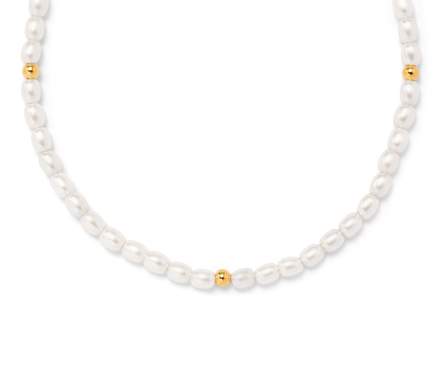 Kette aus Glasperlen mit einer goldenen Perle in der Mitte.