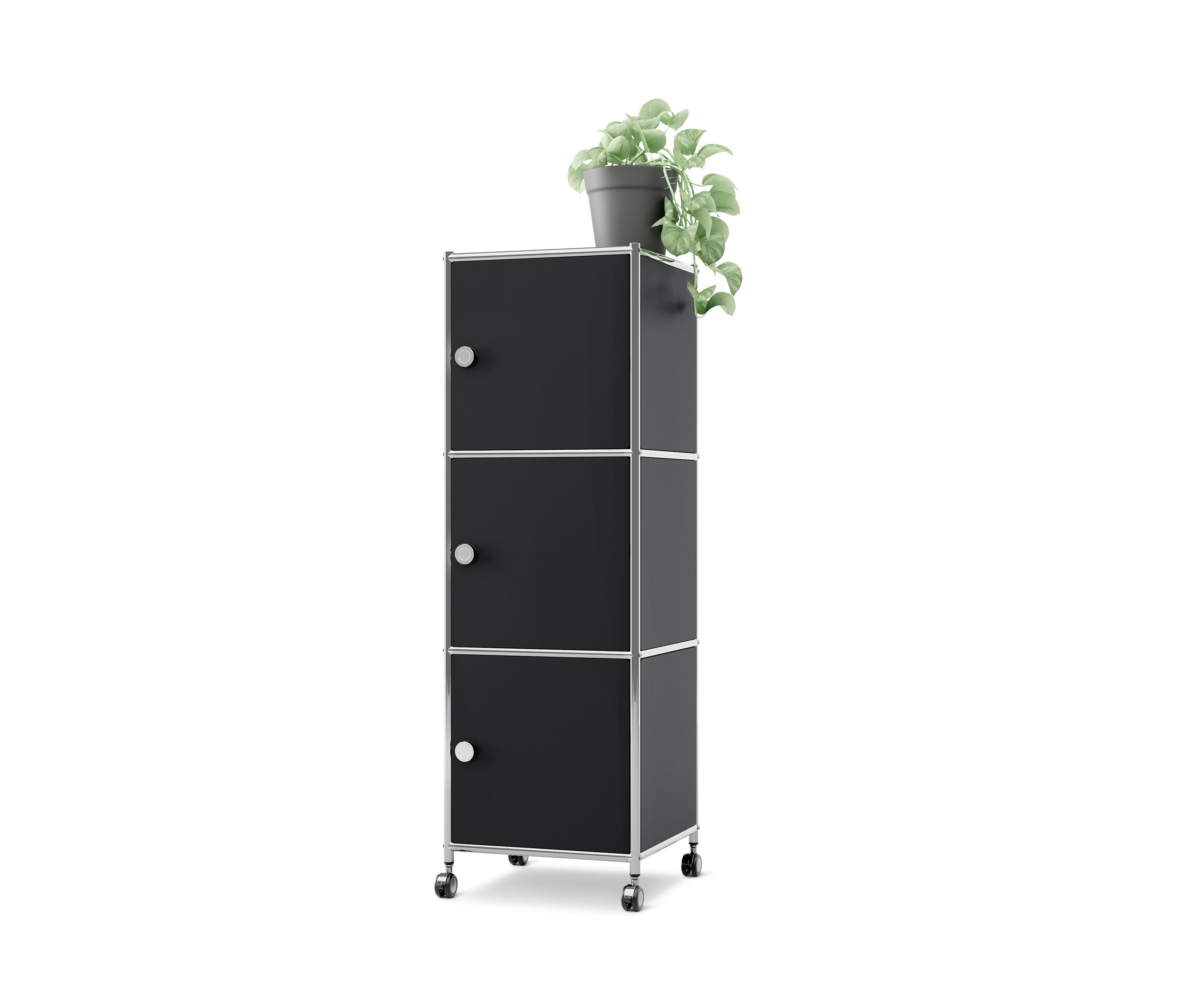 Tchibo - Rollcontainer Metall »Cn3« mit 3 Türen - 40x40x127cm - schwarz - Stahl / Stahl / Aluminium