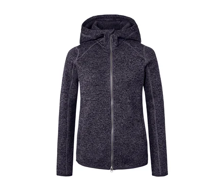 Dunkelblau melierte Kapuzen-Strickfleecejacke.