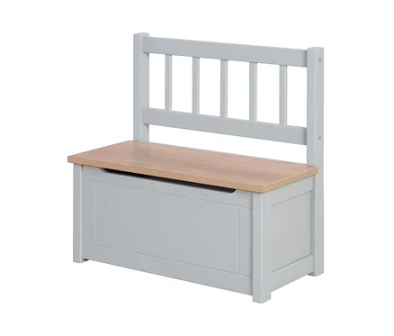Graue roba Kindertruhenbank Woody mit Holzsitz und Rückenlehne.