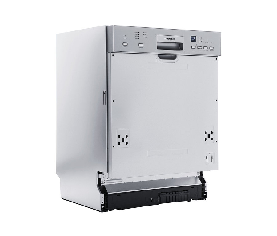 Ein silberner, teilintegrierbarer Respekta Geschirrspüler "GSP60IBATIDM", 60 cm, E (von A bis G).