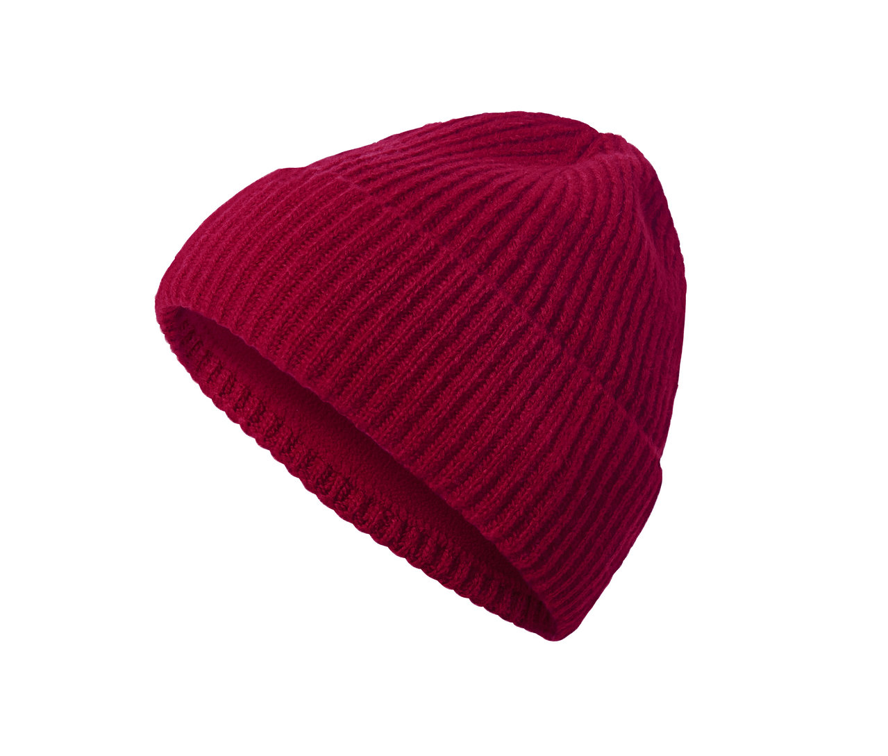 Eine rote Strickmütze.