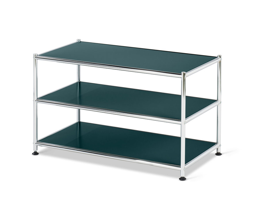 Offener Couchtisch »CN3« mit drei Ablageflächen und verchromtem Gestell.