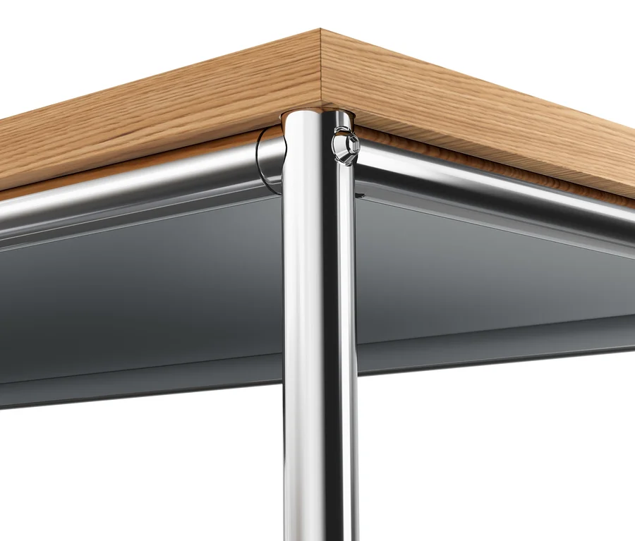 Detail einer grauen Kommode Metall »CN3« mit Holzplatte.