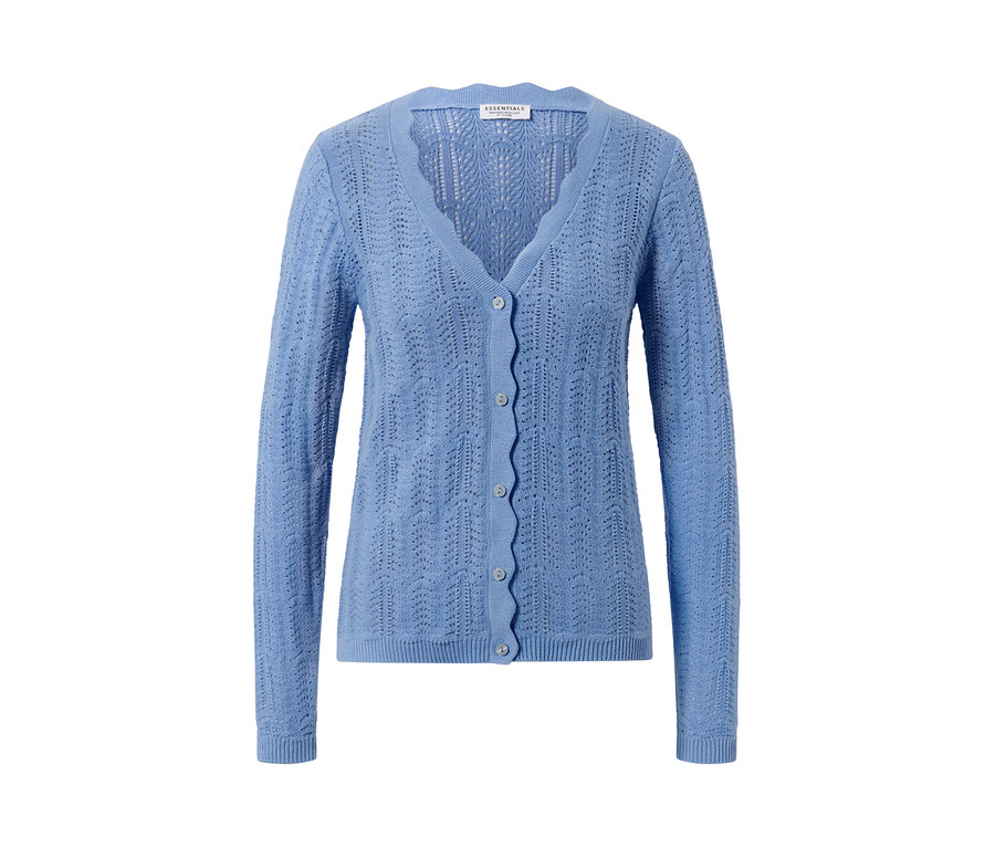 Hellblaue Strickjacke mit Ajour-Muster.