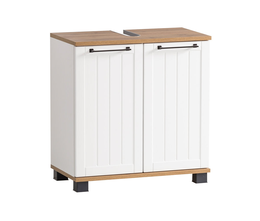 Waschbeckenunterschrank »Jelda«, matt weiß und Eiche-Dekor.