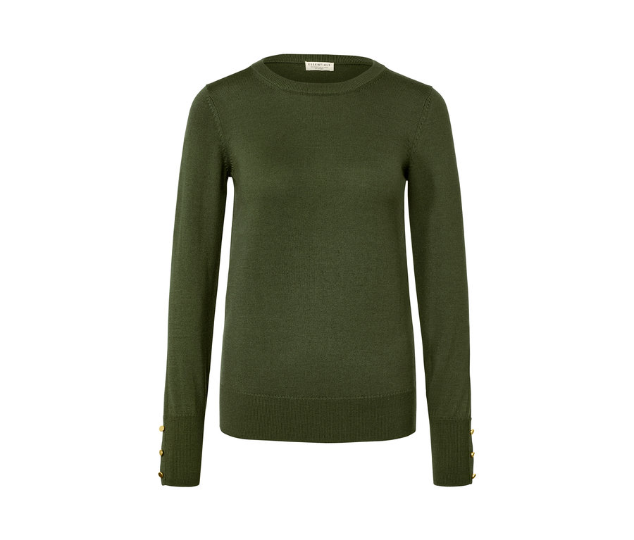 Grüner Feinstrickpullover mit Merinowolle.