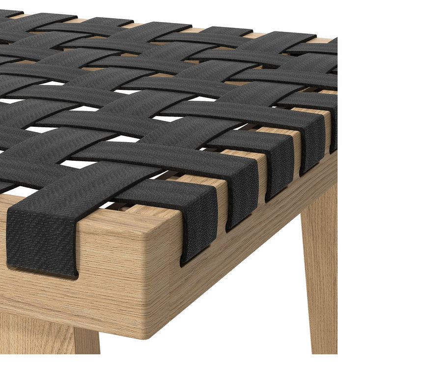 Detailansicht eines Hockers mit Geflecht.