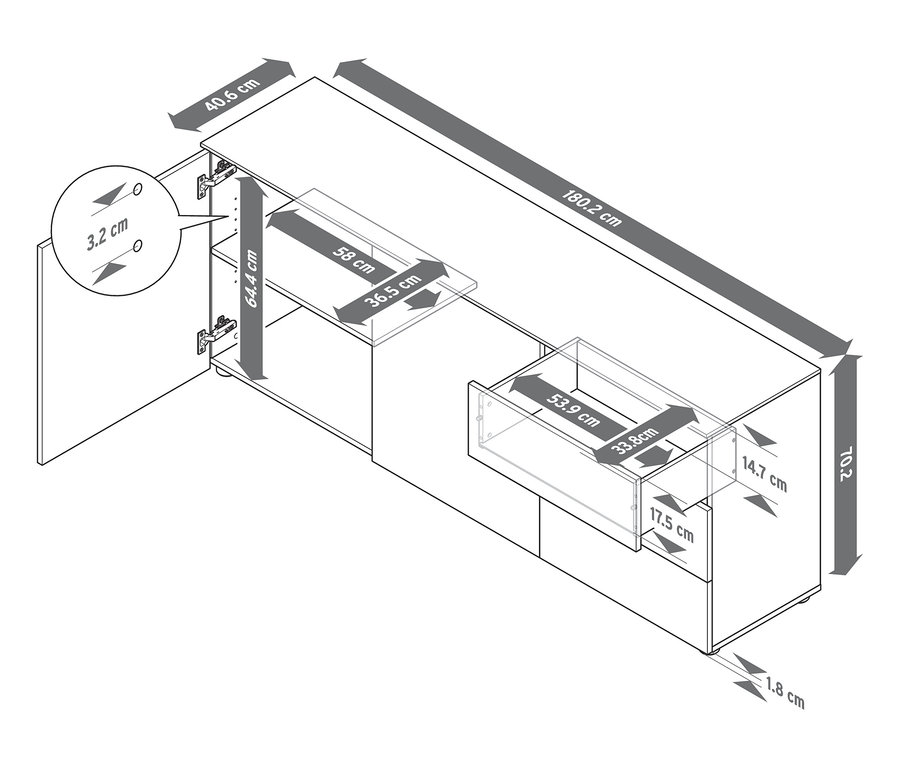 Abmessungen des Sideboards.