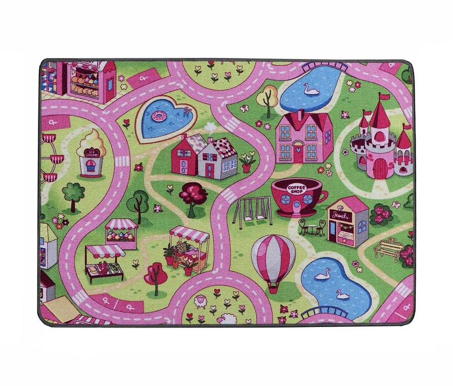 Spielteppich "Sweet City", ca. 95 x 133 mit Stadtmotiv, Strassen, Gebäuden und Parks.